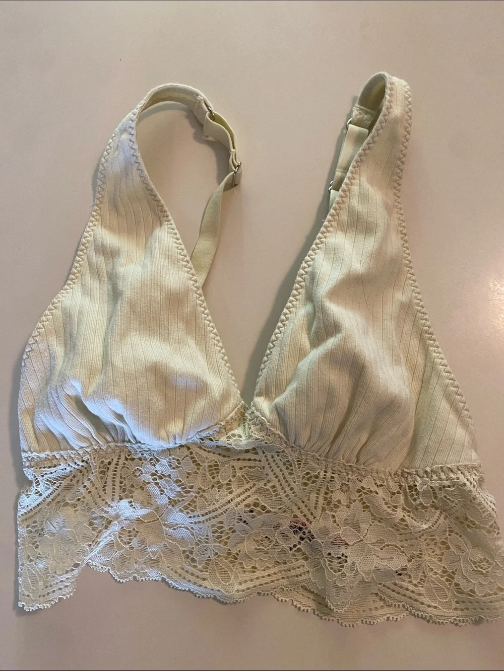 Free People Pale Yellow Lace Longline Bralette XS